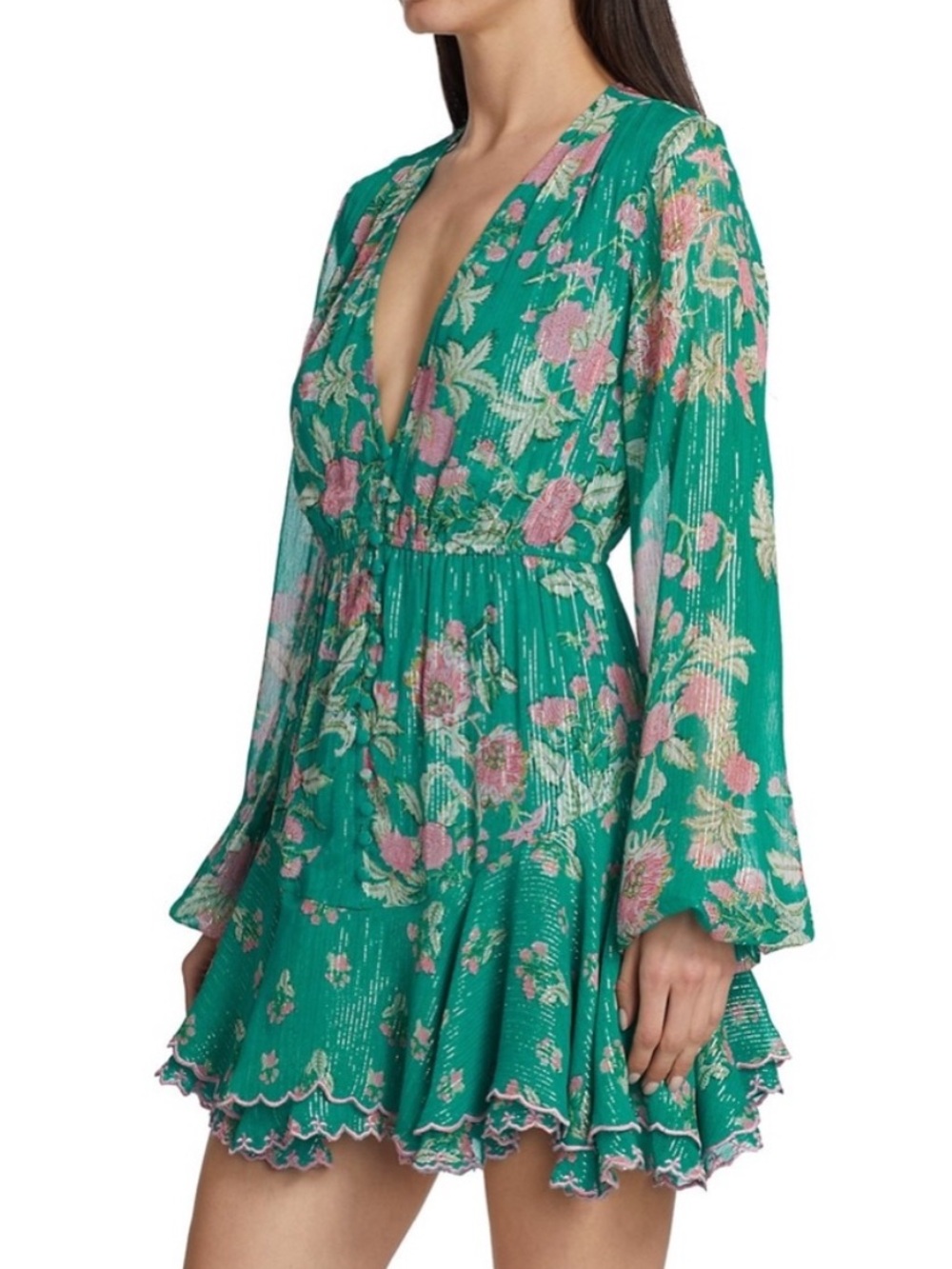 Hemant & Nandita Green Floral Mini Dress SZ XS EUC